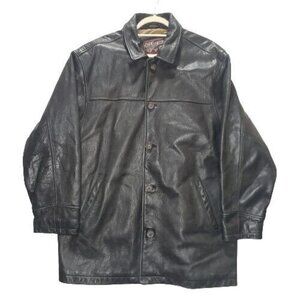 Mens MARC Brand Black Leather Pea Coat Jacket / Coat Size Large